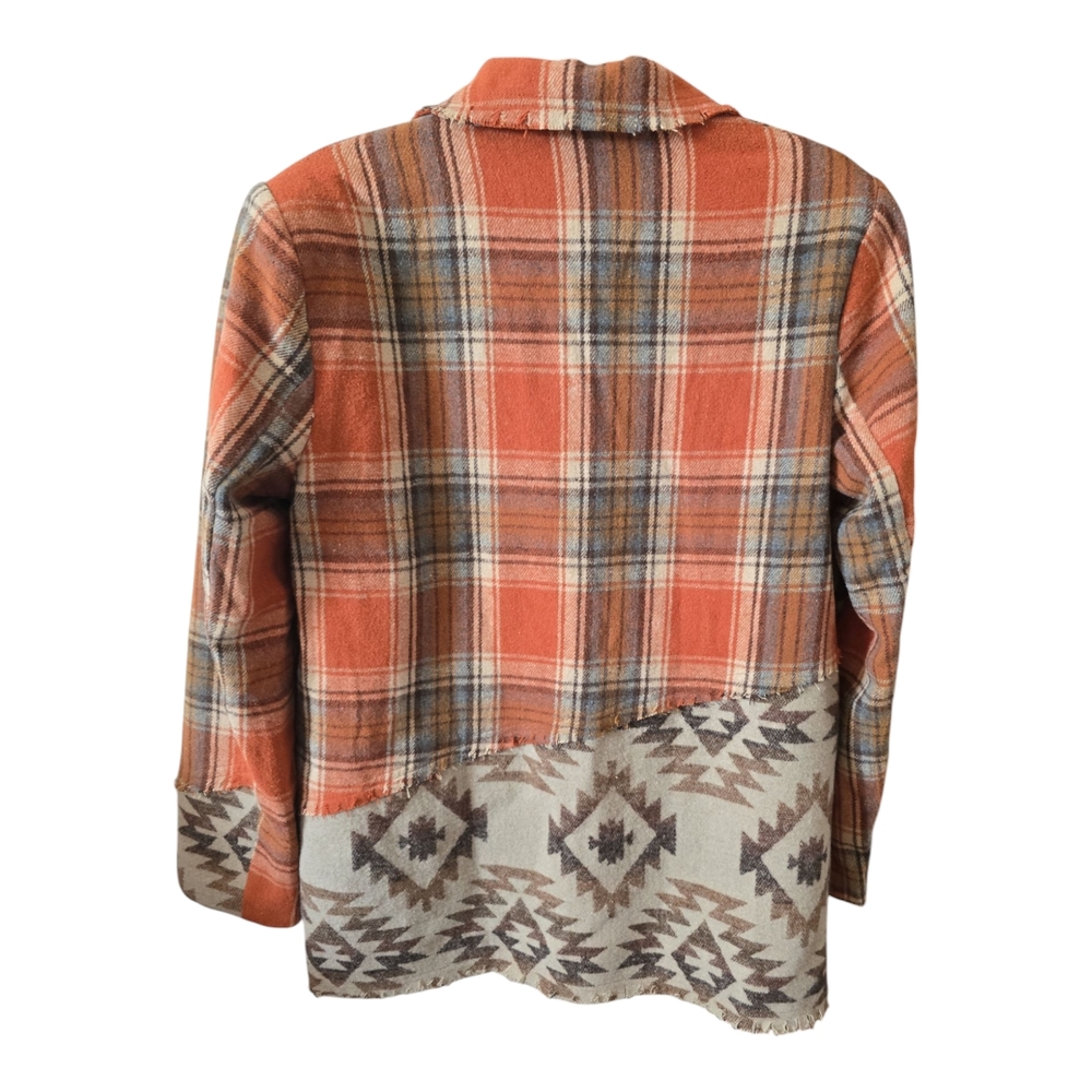 Miss Me Orange and Cream Blazer with Plaid and Geometric Patterns - Picture 2 of 4